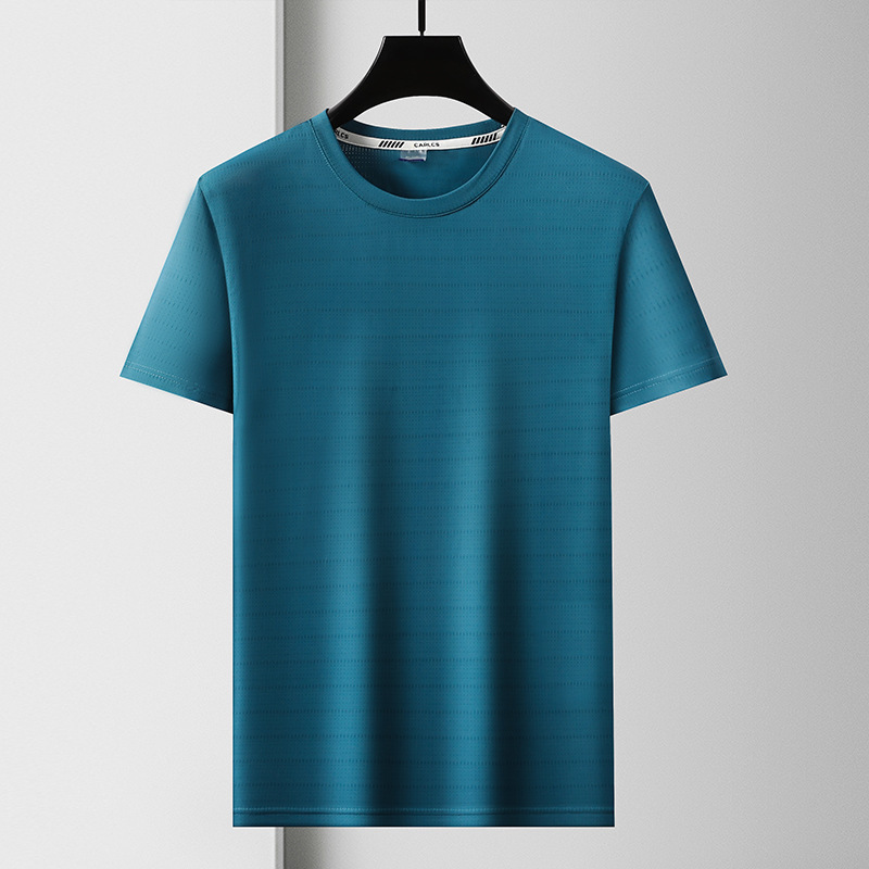 2022 Summer New High Elastic Ice Silk Short-sleeved T-shirt Men's Fashion Brand Half-sleeved Summer Sports Quick-drying Ice Silk T Men's Batch