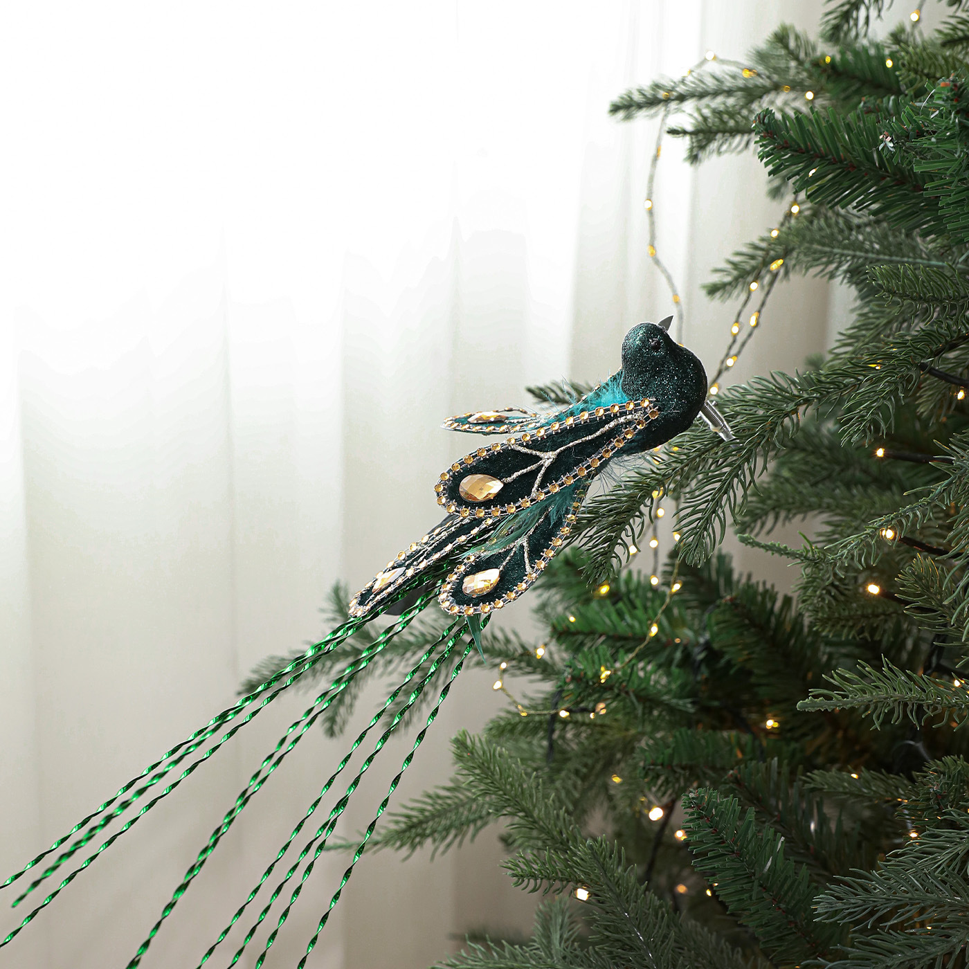 Árbol de Navidad pájaros pájaros clips de diamante de colores plumas simulación pájaros horticultura ramas decoración accesorios