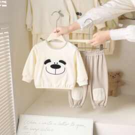 婴幼儿春季新款套装卡通两件套小狗哈衣男宝宝春秋长袖爬服外出服
