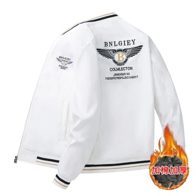 夹克男士秋冬高端休闲棒球服宾利刺绣修身夹棉加厚抗寒保暖外套
