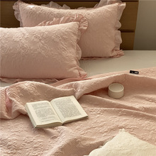 素色纯棉夹棉床盖三件套重工绗缝淡雅外贸床单双面隔脏防尘纯夏被