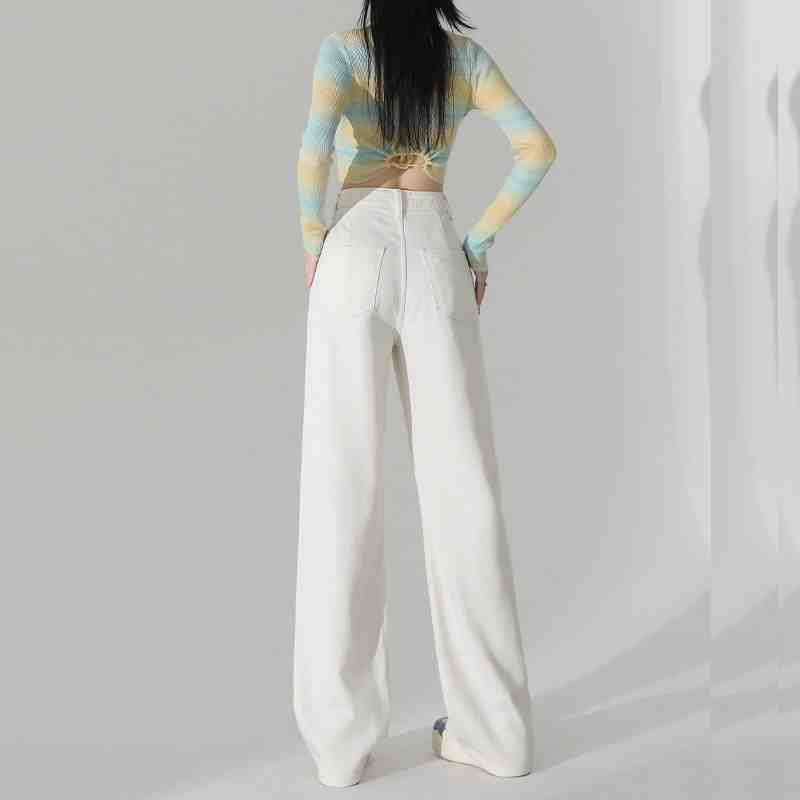 Women's white high-waisted wide-leg jeans, spring/summer 2024 new style, pear-shaped figure, loose straight leg, floor-length trousers.
