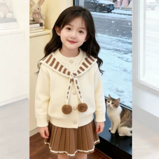 儿童毛衣套装秋冬新款女宝宝条纹披肩针织开衫套裙韩版洋气公主裙