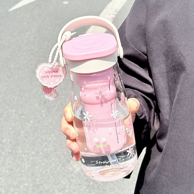 見た目の良い女の子向けのかわいい高ホウケイ酸ガラスカップ、ダブルストローカップ、茶水分離フラワーティーカップ、学生ウォーターカップ|undefined