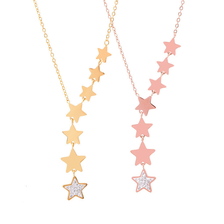 Fashion Star Titanium Steel Plating Zircon Pendant Necklace 1 Piece