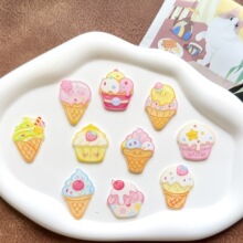 夏季可爱小清新雪球冰淇淋亚克力贴片diy发夹胸针冰箱贴饰品配件