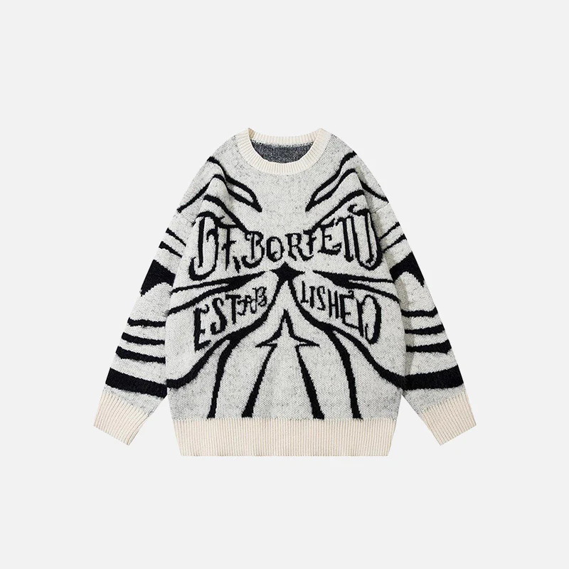 Men's Clothing autumn and winter letters irregular pattern round neck sweater men and women retro loose sweater wholesale_voghion.com