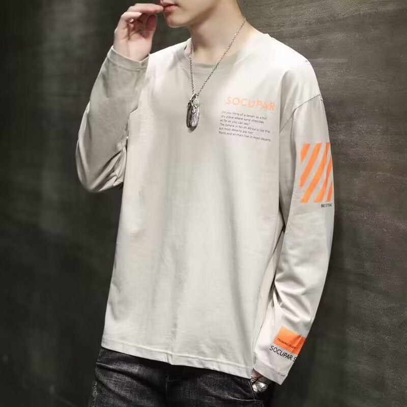 Camisetas y Ropa, Camisetas de Manga Larga Estilo Coreano, Otoño, Nuevas Sudaderas con Cuello Redondo, Camisetas de Manga Corta, Delgadas, Ajustadas, Modernas, Capa Base para Hombre
