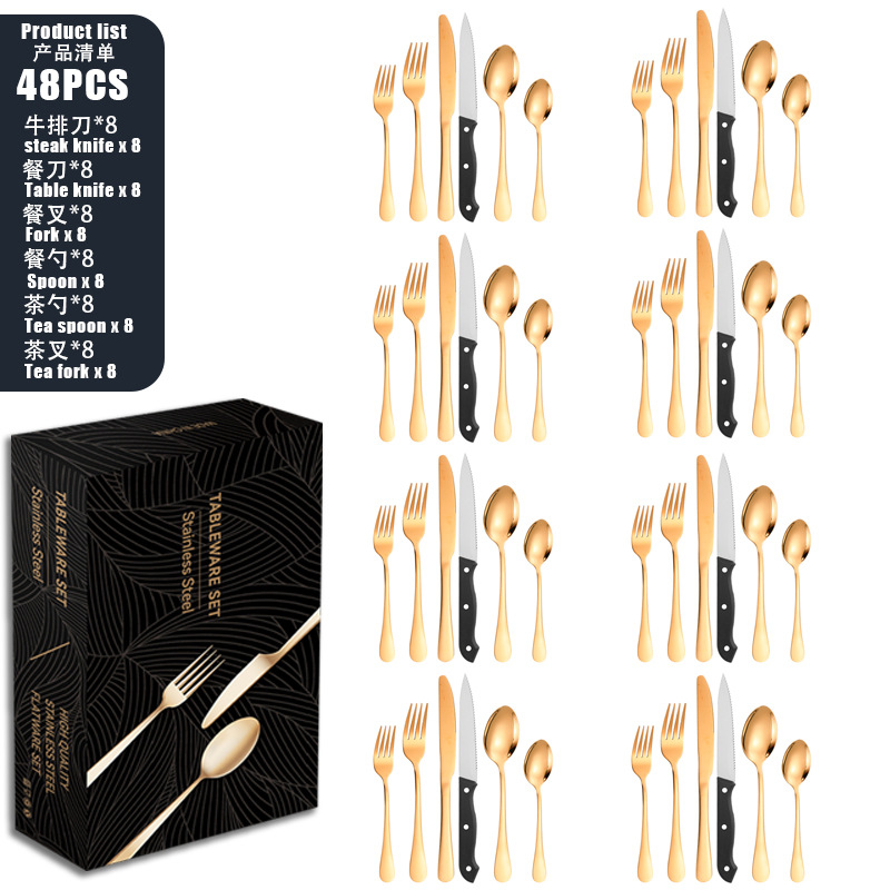 Conjunto de cubiertos de acero inoxidable 1010 cuchillo y tenedor cuchara set set set set 24 piezas set de carne de carne occidental cuchillo y tenedor