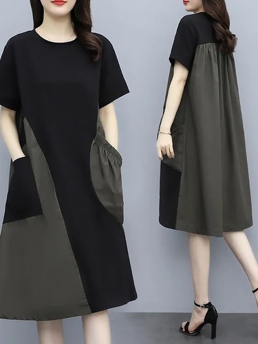 Summer New Style Skimming and Slimming Splicing Dress Fashion Plus Size Loose and Trendy Youthful Medium Length Skirt
