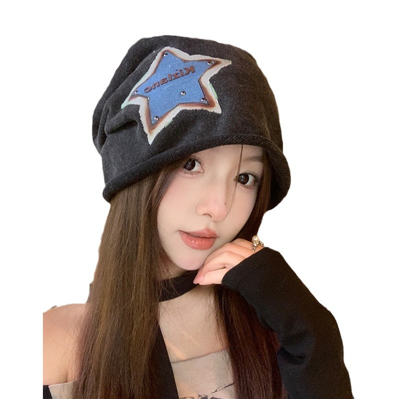 Retro americano viejo lavado estrella pila sombrero mujer delgada dulce y cool sensación de atmósfera de gran envoltura de cabeza gorra fría