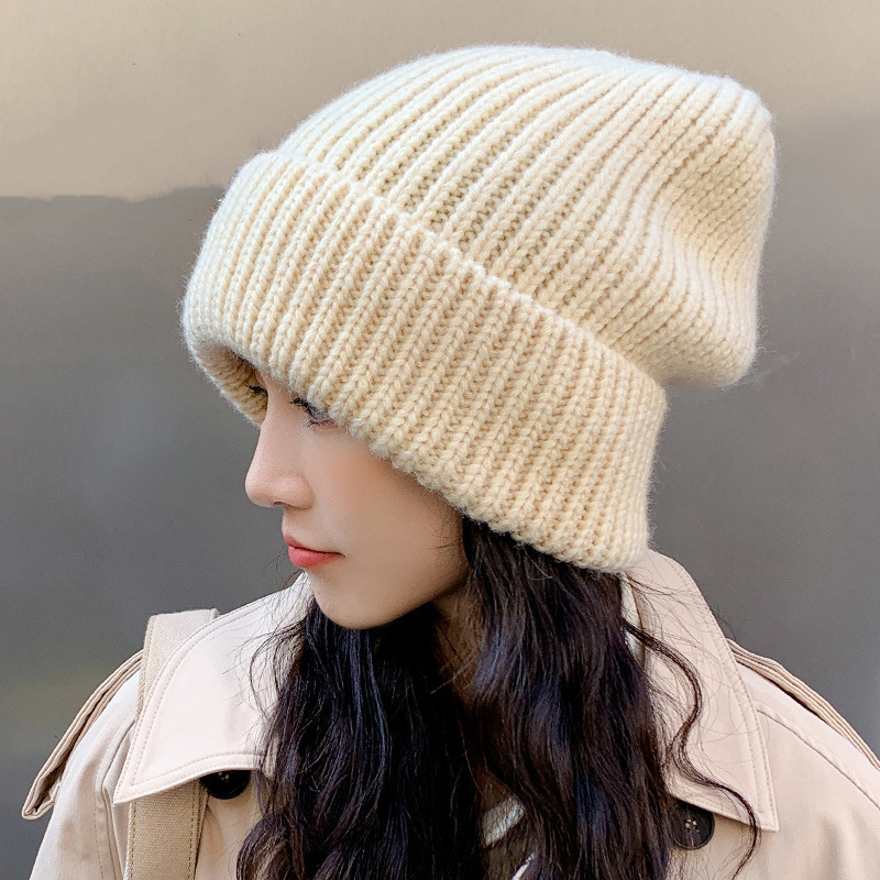 Herbst-Winter-Mütze für Damen mit großem Kopfumfang: Flauschig, warm, mit Ohrenschutz, lässig, gestrickt aus dickem Garn_voghion.com