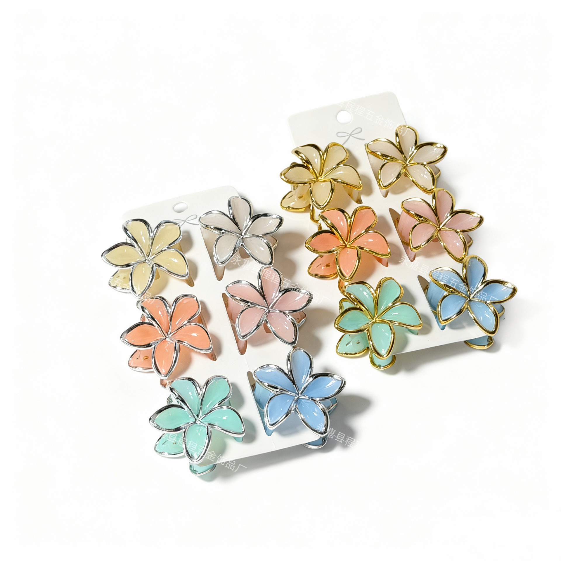 Manufacturer's Ladies' Bauhinia Hairpin Packaging Frangipani Headdress Amazon's Best-Selling Colorful Gold and Silver Edge Flower Hairpin