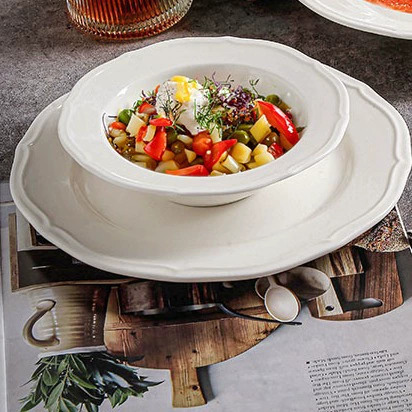 Винтажная винтажная кружевная тарелка Чистая белая керамическая тарелка Западная тарелка Рыбная тарелка Десерт Торт Салат Чаша для завтрака