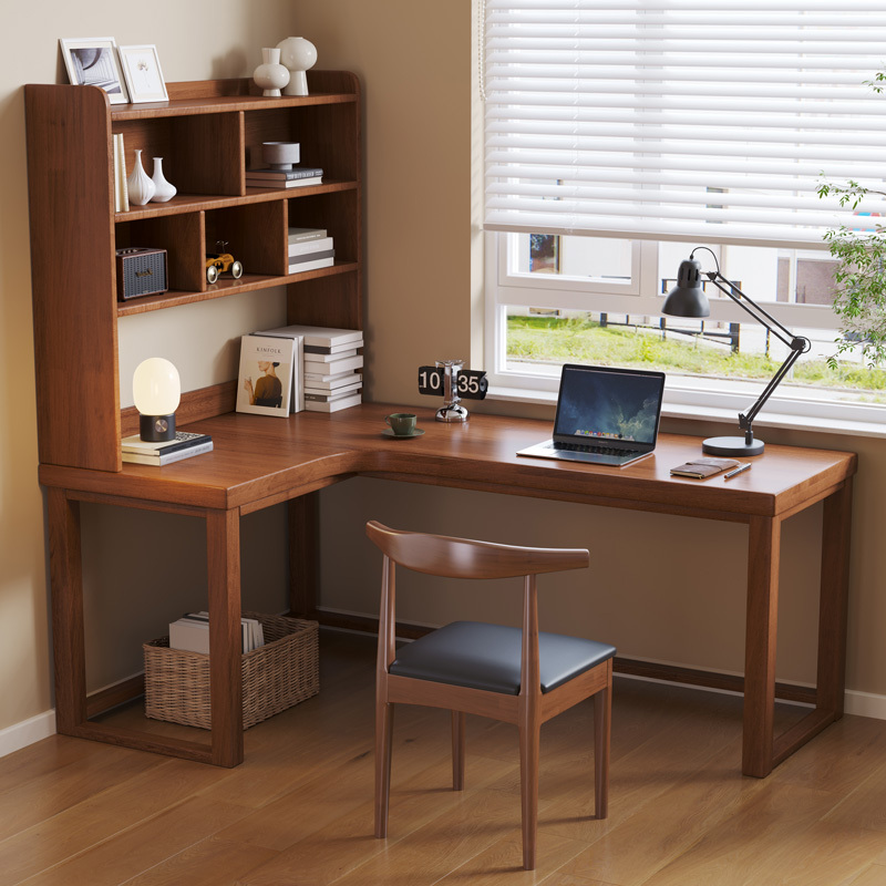 Solid Wood Corner Desk Double 7-shaped Office Table Home Corner Computer Desk L-shaped Window Long Writing Desk