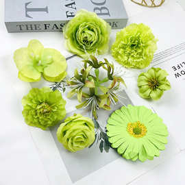 仿真绿色系花头批发 森系手工假花材料簪花头饰配件婚礼堂小摆件