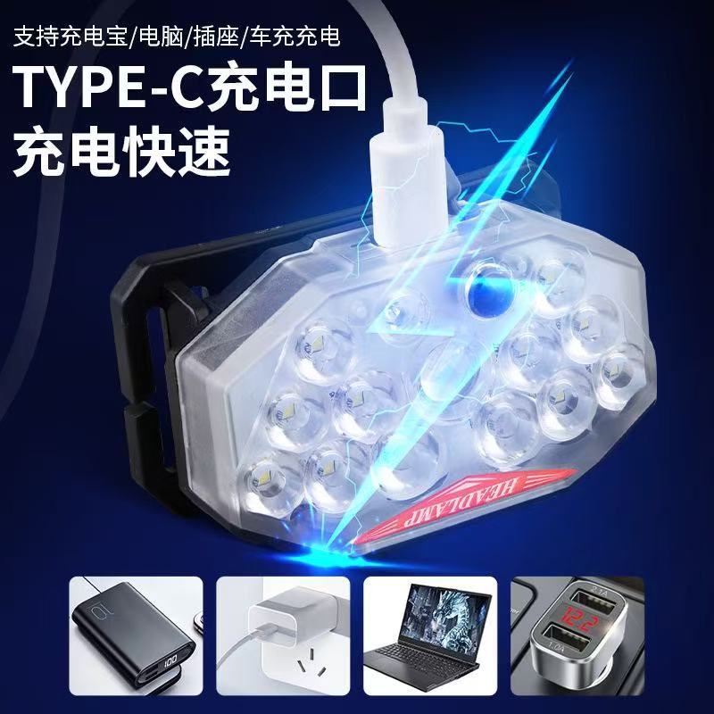 Faros con sensor de luz fuerte transfronterizos recargables LED súper brillantes luces de campamento de pesca al aire libre linterna de larga duración