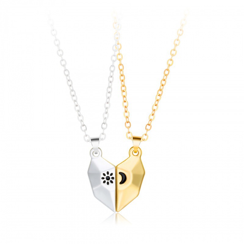 Nouveau pendentif cœur soleil lune amour pour femmes et hommes, style simple et tendance, orné de pierres magnétiques en forme de cœur. Collier de couple._voghion.com