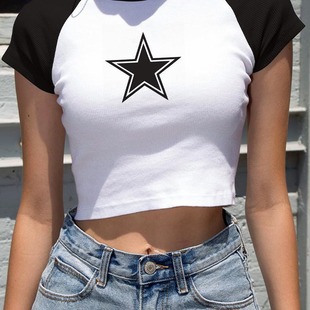 Y2K Star Crop Top Tshirt �ļ��r�Ђ��������¶Ě�bT�����bŮ