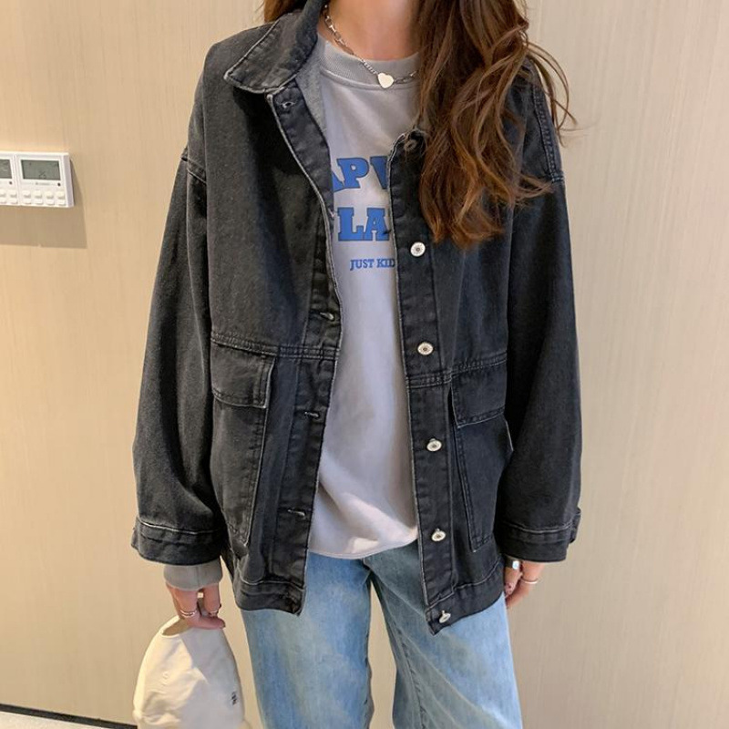 宽松韩版BF长袖牛仔外套女2025年春秋季新款黑色百搭夹克上衣ins|undefined