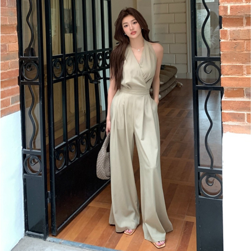 2026 Spring New Style Elegant Long-Sleeve Jumpsuit for Women with Asymmetrical Shoulder Design and Regular Fit Wide-Leg Pants