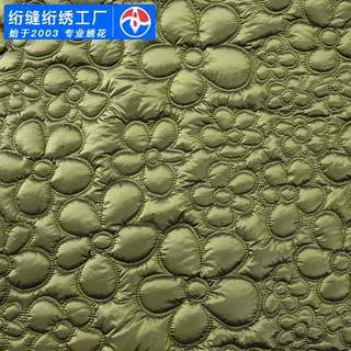 绣花面料尼丝纺裥棉服装辅料尼龙电脑绣绗缝绗绣夹棉靠垫刺绣布料