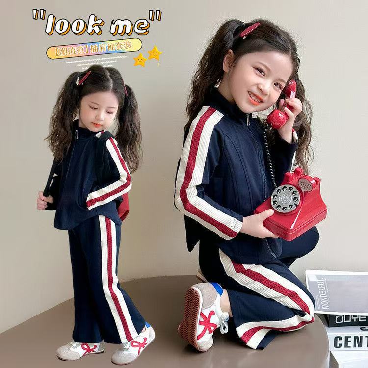 New 2025 Autumn Girls' Set - Stylish American-style Sporty Casual Two-Piece Cardigan Jacket for Medium and Large Girls