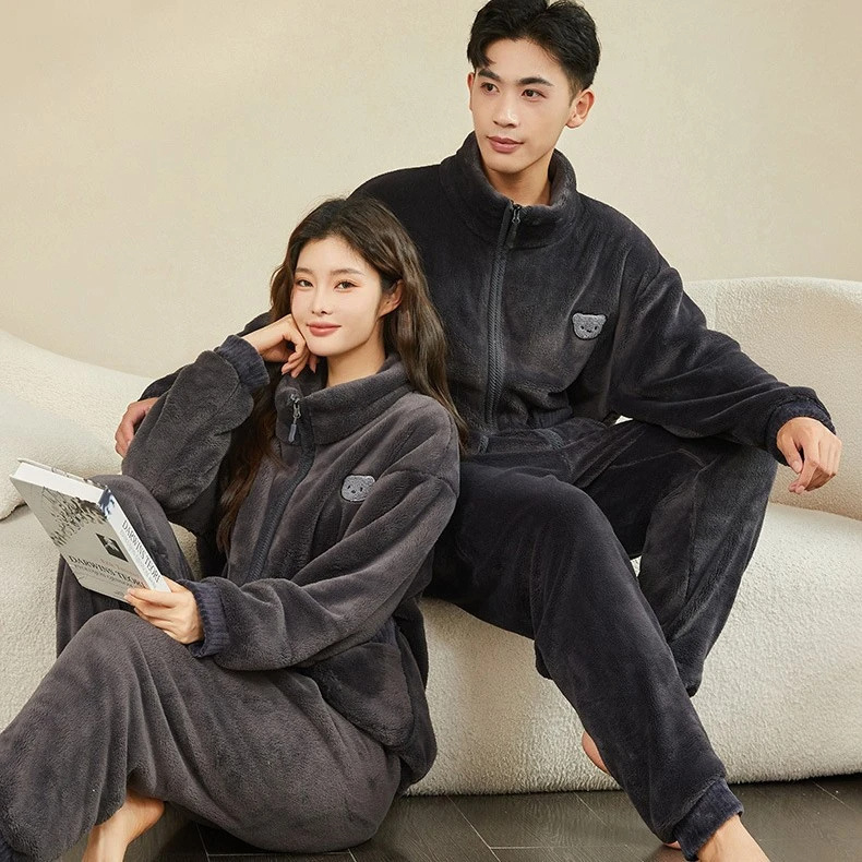 노시아 빛 럭셔리 국제 가을 겨울 옥 토끼 벨벳 외부 옷을 입고 세트 기모 따뜻한 커플 잠옷