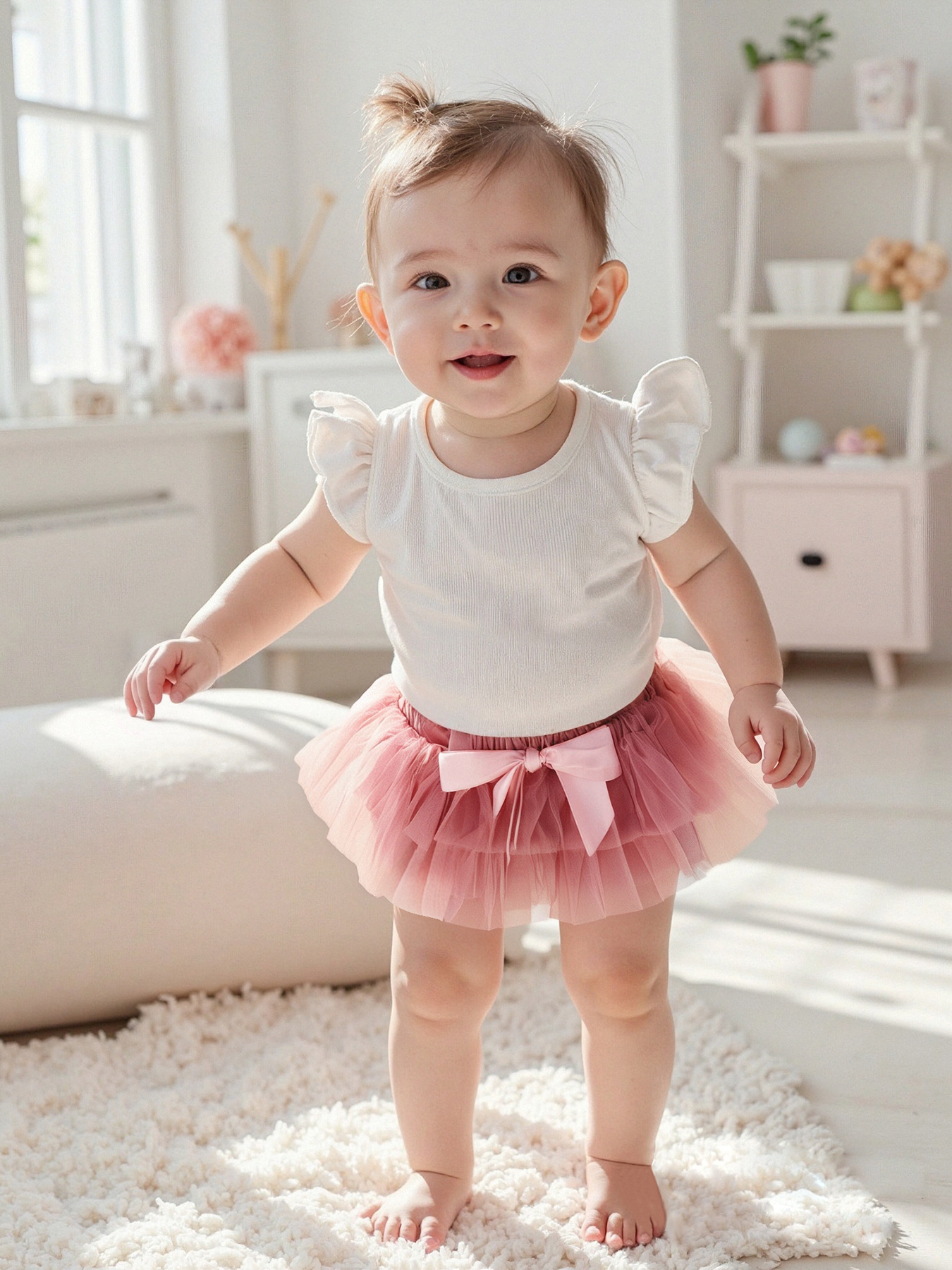 [Europa y América ropa infantil niñas super corto Tutu bolsas] 0 - 3 años de ropa infantil pantalones PP malla vestido corto