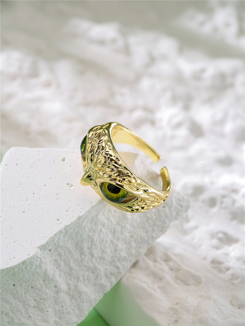 Aogu Cross-border Supply Copper Plating 18k Gold Vintage Bohemian Style Personality Owl Jewelry Open Ring display picture 6