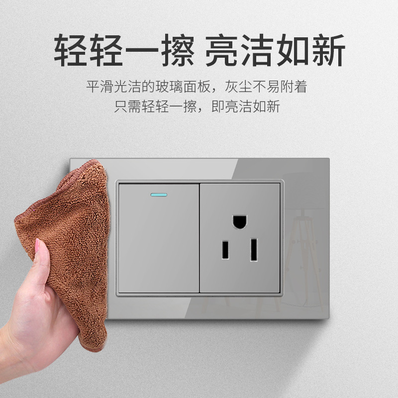 Enchufe de pared con interruptor de vidrio templado gris tipo C estándar americano de 110 V de Taiwán, panel de enchufe de pared con carga rápida de 20 W y atenuación