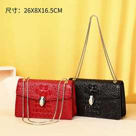 新款鳄鱼纹女士单肩包休闲鳄背骨纹斜跨包时尚潮流链条女包批发