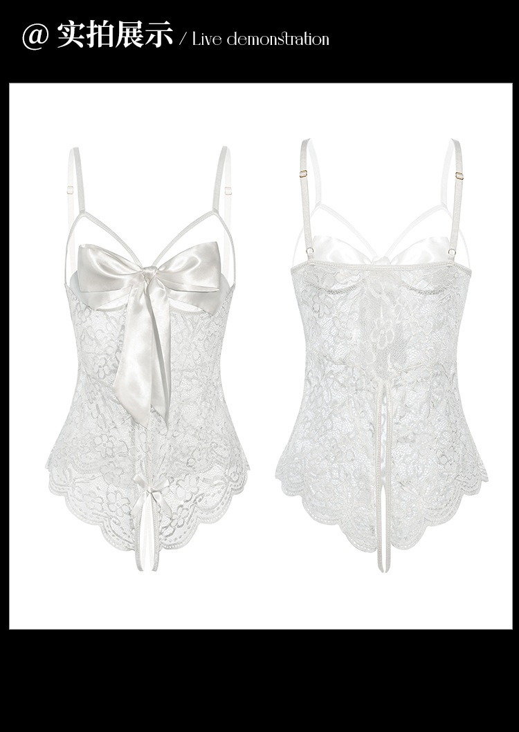 Feimu & Miji Lace Bodysuit with Straps, Open Chest and Open Crotch Design, White — detail image 20