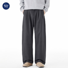 沐丘男装∣秋冬新款美式弯刀休闲西裤男士宽松直筒褶皱阔腿长裤子