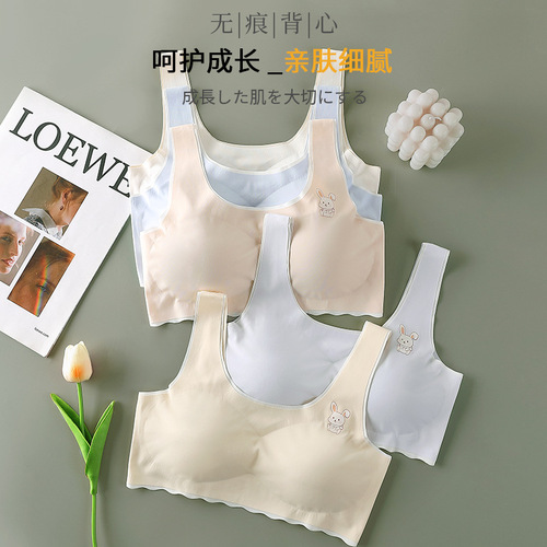 Seamless camisole sports vest student underwear anti-exposure wrap chest development period girl high school student bra ice silk summer