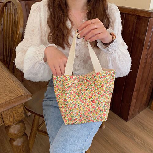 Pick up flower cloth language/new style pastoral style floral element small and versatile copper buckle small cloth bag casual portable canvas bag