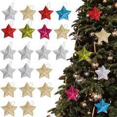 クリスマスツリー五芒星ペンダントゴールドとシルバーの赤いグリッタースターペンダントクリスマス装飾立体スターペンダント