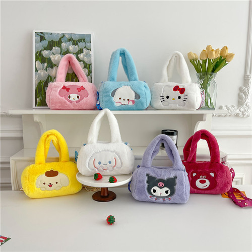 ins Japanese diagonal bucket bag street versatile soft cute girl portable cartoon bag cute doll machine women's bag