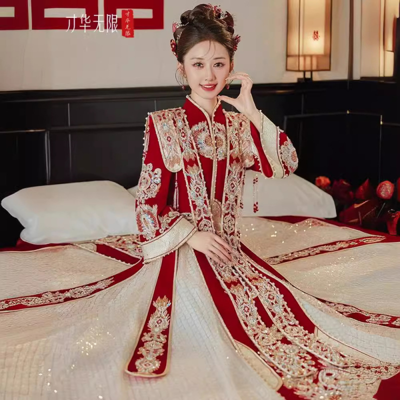 Elegant Wedding Attire with Intricate Craftsmanship, Xiuhe-Style Bridal Gown, 2026 New Chinese-Style Wedding Dress, Hanfu for the Bride, Traditional Wedding Attire