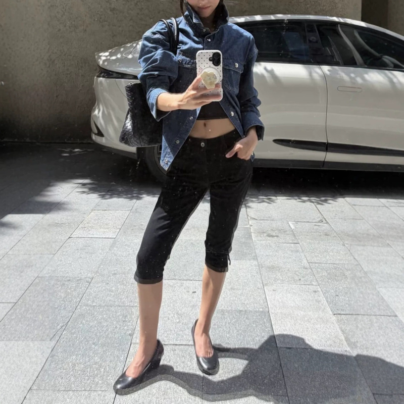 In-Stock Ra Same Style "90S Club" Stretch Denim Slim-Fit Capri Pants Black Capri Pants In-Stock Ra Same Style "90S Club" Stretch Denim Slim-Fit Capri Pants Black Capri Pants