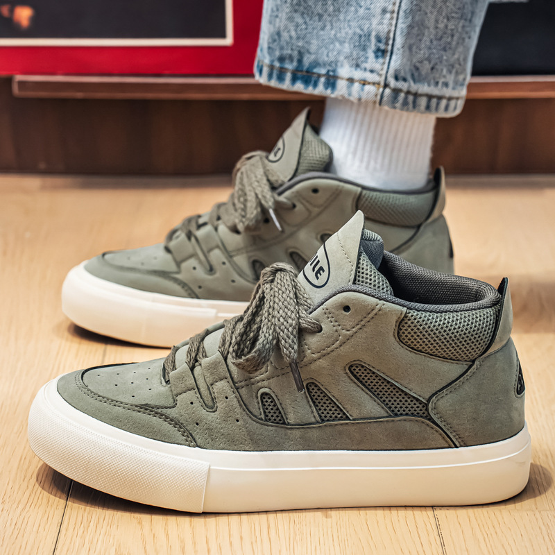 High-Top Men's Shoes Autumn Korean Version Retro Trendy Versatile Sports Casual Shoes Men's Suede Thick-Soled Height-Increasing Sneakers