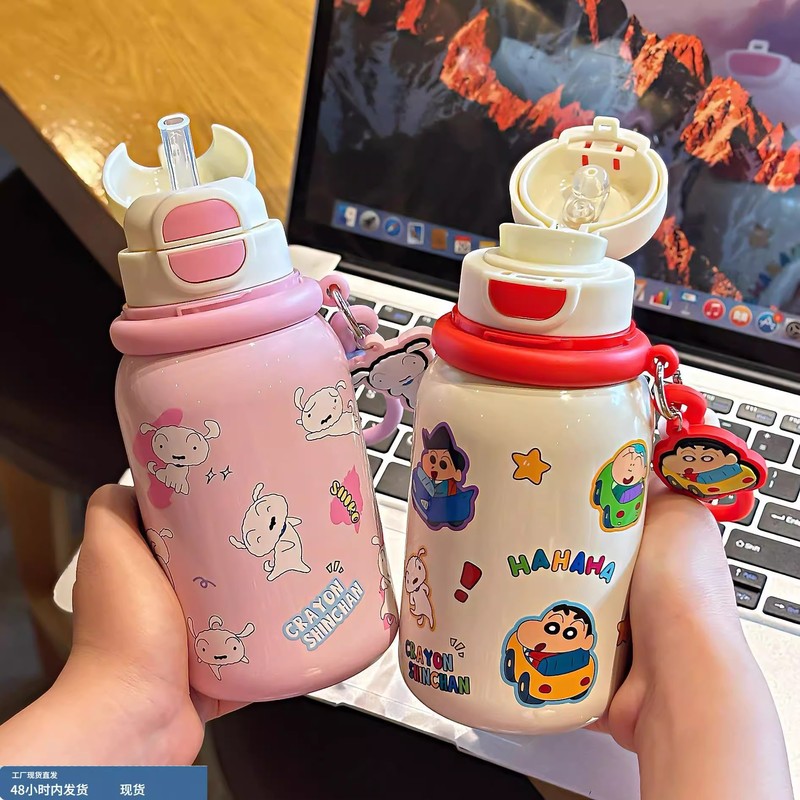 新款蜡笔小新保温杯女生高颜值吸管杯316不锈钢学生上学专用便携|undefined