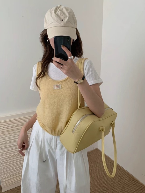 秋季绿色u领蕾丝标针织吊带背心马甲女外搭叠穿韩系坎肩无袖上衣|undefined