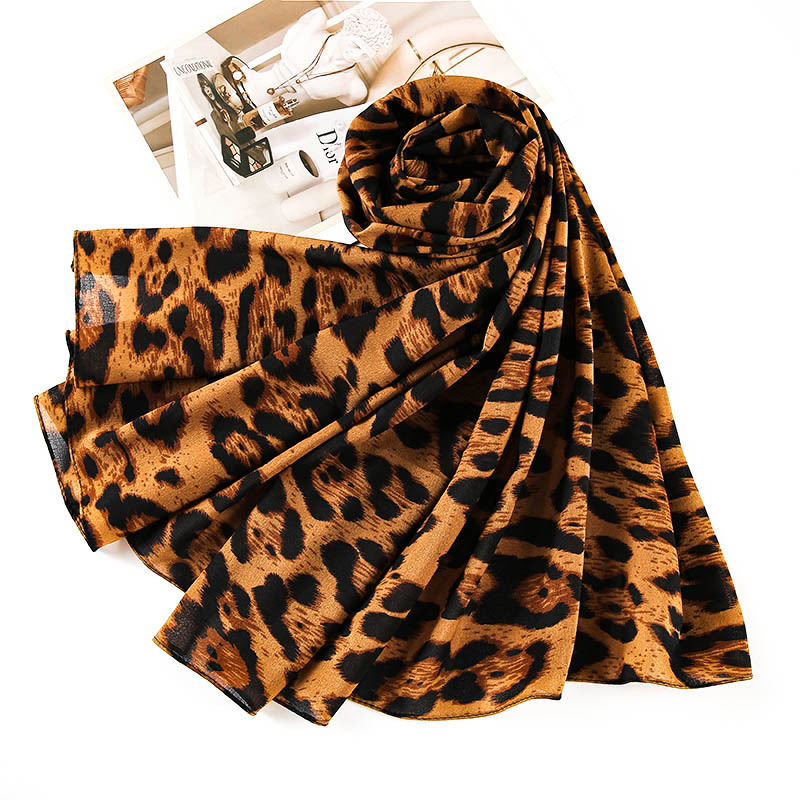 印花长巾豹纹巴厘纱70cm印花女 欧美流行围巾沙滩巾跨境企业现货