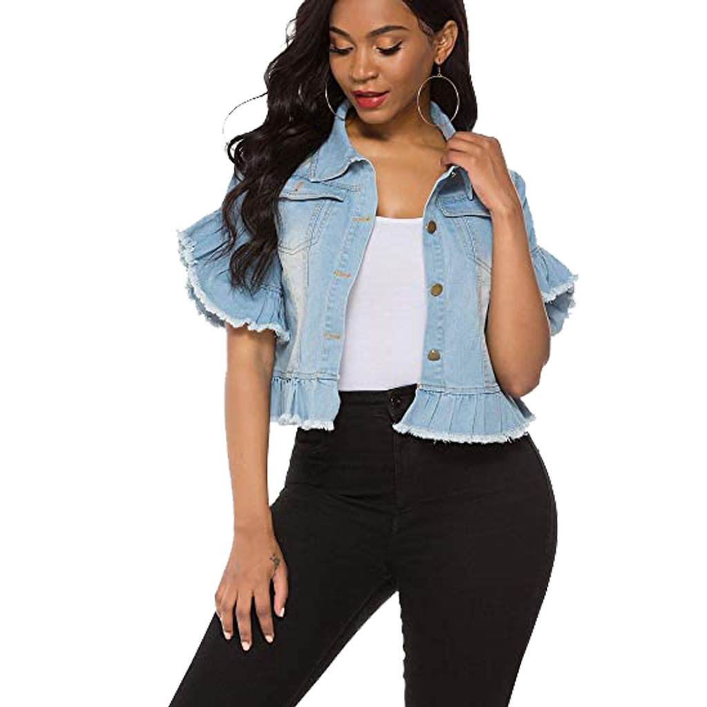 Short Sleeve Fitted Crop Denim Jacket NSMRF116720