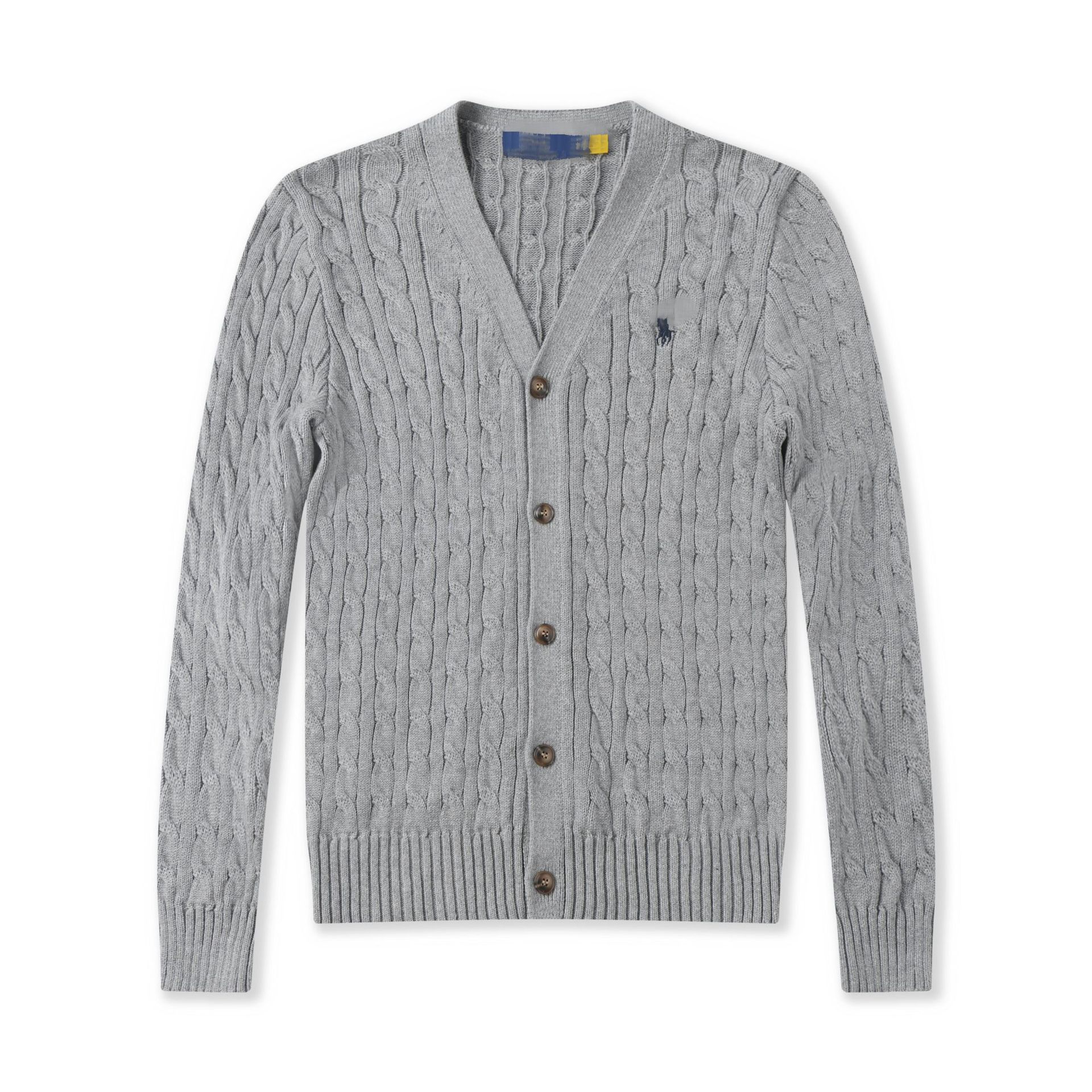 Autumn and Winter Popular Spot Pony Logo Polo Pure Cotton Knitwear V Neck Button Twist Knitwear Embroidered Men's Jacket