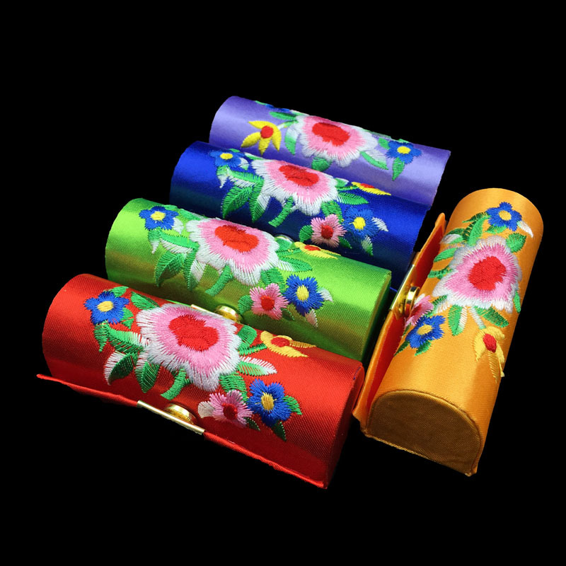 中国风特色布艺绣花单支口红盒民族风出国礼物送老外实用小礼品