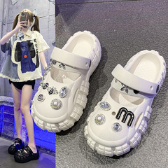 踩屎感洞洞鞋女款2024新款夏季外穿厚底增高防滑涼拖沙灘包頭涼鞋