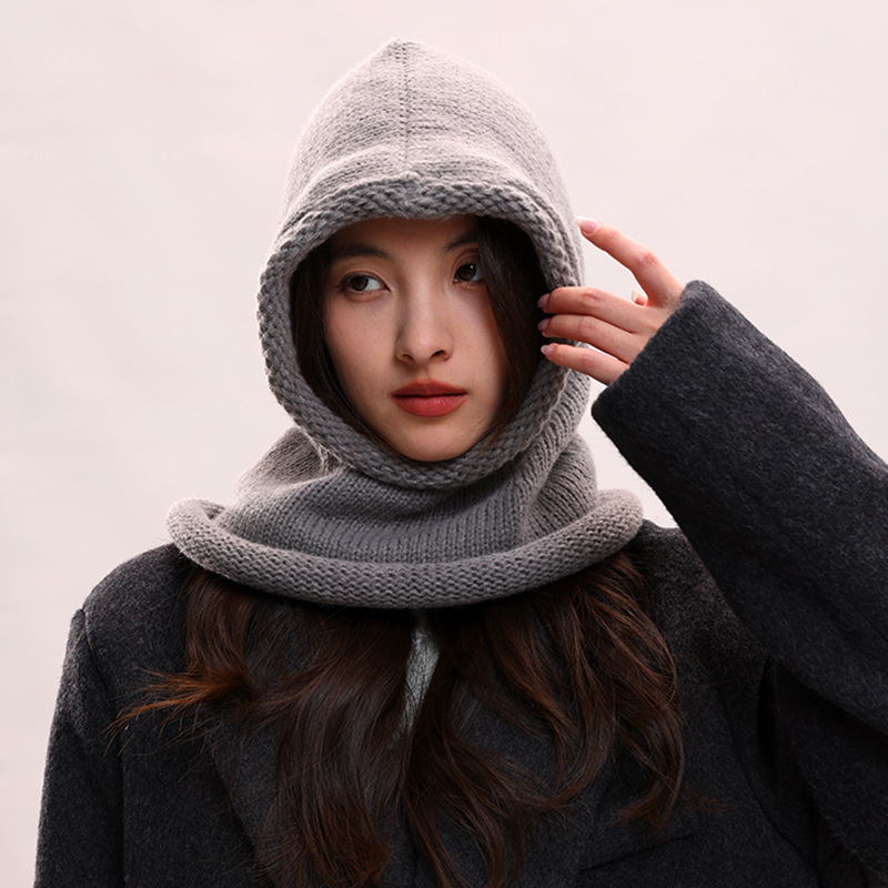 Cagoule coréenne pour enfants, couleur unie, col chaud, protection des oreilles, bonnet tricoté pour couple, pour hommes_voghion.com