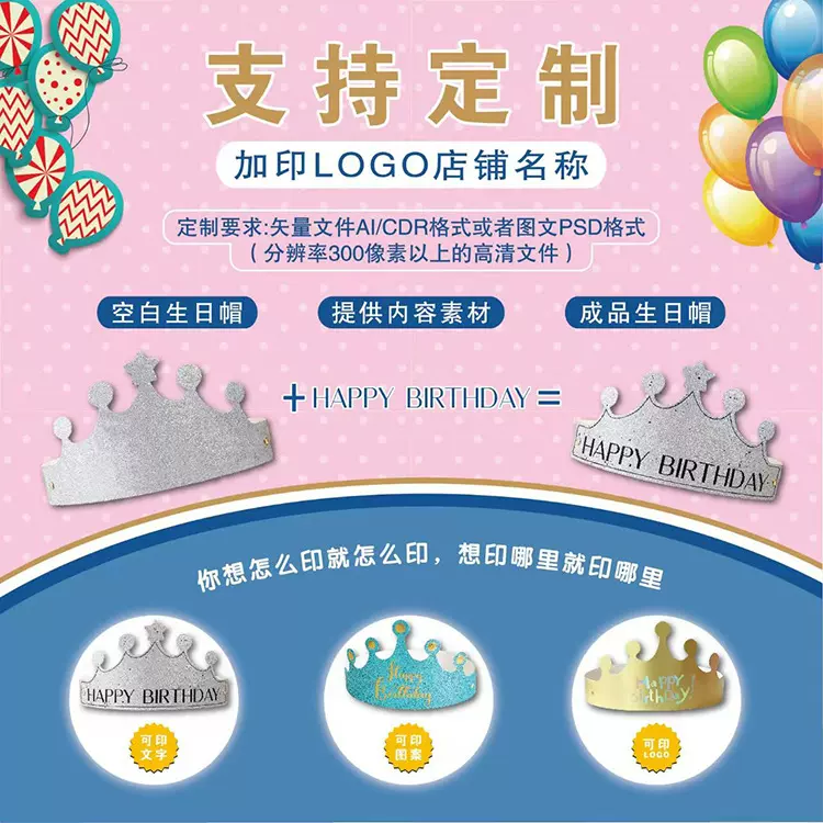 新款闪银磨砂烫金折叠生日帽网红女王成人生日派对装饰皇冠纸帽子